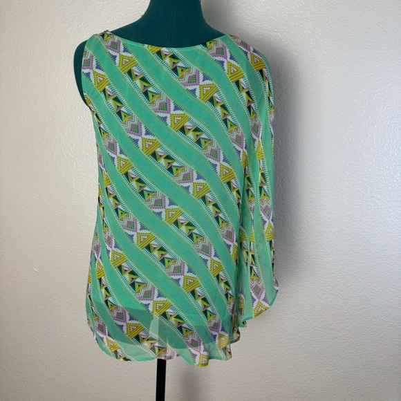 Womens Sz XS One shoulder Chiffon overlay Mint Green Gianni Bini - Picture 3 of 3